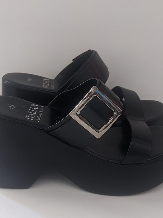 Italian Shoemakers Shoes - Italian Shoemakers Black Platform Slide Sandals with Silver Buckle 7